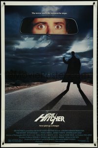 7f1112 HITCHER 1sh 1986 creepy hitchhiker Rutger Hauer, C. Thomas Howell, never pick-up a stranger!