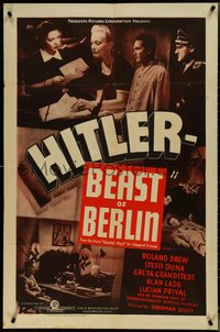 7f1113 HITLER - BEAST OF BERLIN 1sh 1939 Sam Newfield directed, first Alan Ladd & he's credited!