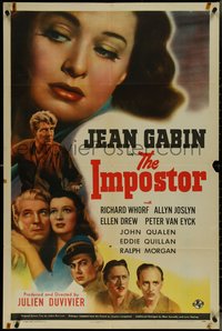 7f1129 IMPOSTOR 1sh 1944 Jean Gabin has the most violent life, Whorf, top cast, Julien Duvivier!