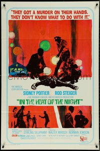 7f1131 IN THE HEAT OF THE NIGHT 1sh 1967 Sidney Poitier, Rod Steiger, cool Paul Crifo art!