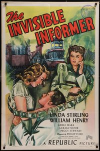 7f1133 INVISIBLE INFORMER 1sh 1946 Linda Stirling, William Henry, insurance fraud, cool artwork!