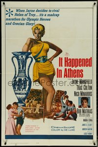 7f1134 IT HAPPENED IN ATHENS 1sh 1962 super sexy Jayne Mansfield rivals Helen of Troy, Olympics!