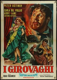 7f0178 I GIROVAGHI Italian 1p 1959 great Longi art of Peter Ustinov & sexy Abbe Lane, ultra rare!