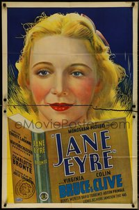 7f1136 JANE EYRE 1sh 1934 great close-up art of Virginia Bruce reading classic novel, rare!