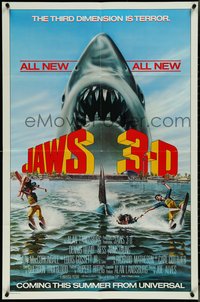 7f1139 JAWS 3-D advance 1sh 1983 Dennis Quaid, Gary Meyer shark art, the third dimension is terror!