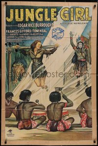 7f1144 JUNGLE GIRL 1sh R1947 Frances Gifford, Edgar Rice Burroughs, really cool art!