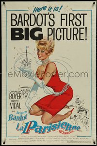 7f1150 LA PARISIENNE 1sh 1958 great art of sexy Brigitte Bardot in red dress, her first big picture!