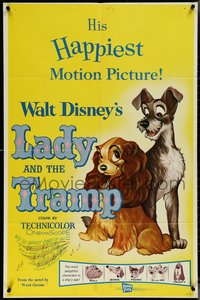 7f1151 LADY & THE TRAMP 1sh R1962 Disney classic cartoon, great images of the top dog cast!