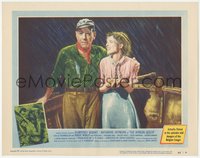 7f0530 AFRICAN QUEEN LC #3 1952 Humphrey Bogart & Katharine Hepburn on boat drenched in the rain!