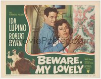 7f0535 BEWARE MY LOVELY LC #5 1952 scared Ida Lupino choked from behind by Robert Ryan, flm noir!