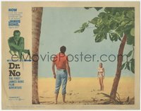 7f0559 DR. NO LC #6 1963 Sean Connery as James Bond stares at sexy Ursula Andress across the beach!