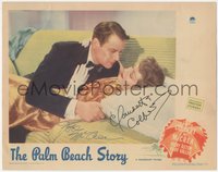 7f0089 PALM BEACH STORY signed LC 1942 by Claudette Colbert AND Joel McCrea, best romantic close up!