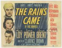 7f0518 RAINS CAME TC 1939 Myrna Loy between Tyrone Power wearing turban & George Brent, rare!