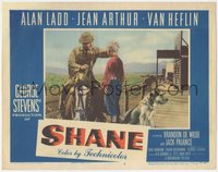 7f0594 SHANE LC #5 1953 best card in set, Alan Ladd in buckskin on horseback with Brandon de Wilde!