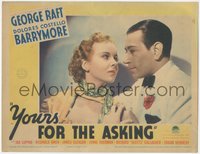 7f0623 YOURS FOR THE ASKING LC 1936 great c/u of George Raft in tuxedo with sexy young Ida Lupino!