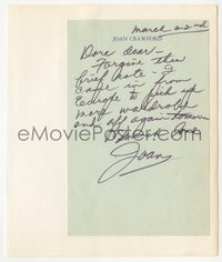 7f0004 JOAN CRAWFORD signed letter 1960s on her personal stationery, apologizing to a friend!