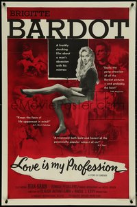 7f1164 LOVE IS MY PROFESSION 1sh 1959 sexy Brigitte Bardot in Simoneon's En Cas de Malheur!