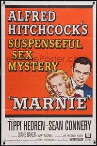 7f1186 MARNIE 1sh 1964 Sean Connery & Tippi Hedren in Hitchcock's suspenseful sex mystery!