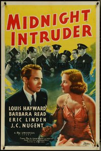 7f1191 MIDNIGHT INTRUDER 1sh 1938 artwork of Louis Hayward and pretty Barbara Read, rare!