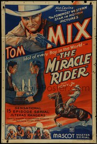 7f1192 MIRACLE RIDER 1sh R1946 Tom Mix is the idol of every boy in the world in this serial!