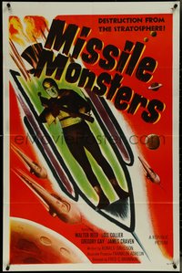 7f1194 MISSILE MONSTERS 1sh 1958 aliens bring destruction from the stratosphere, wacky sci-fi art!