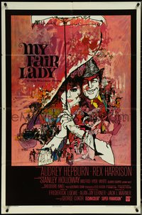 7f1203 MY FAIR LADY int'l 1sh 1964 classic art of Audrey Hepburn & Rex Harrison by Bob Peak!