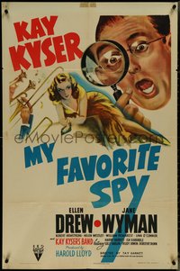 7f1204 MY FAVORITE SPY 1sh 1942 cool art of detective Kay Kyser spying on sexiest Ellen Drew