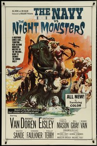 7f1209 NAVY VS THE NIGHT MONSTERS 1sh 1966 wild horror art of sexy Mamie Van Doren in peril!