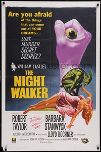 7f1214 NIGHT WALKER int'l 1sh 1965 William Castle, great different art with eyeball in hand!