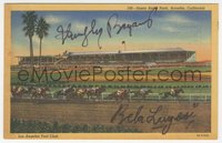 7f0001 HUMPHREY BOGART/BELA LUGOSI signed postcard 1940s from Santa Anita Park horse racing track!