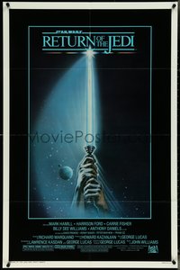 7f1264 RETURN OF THE JEDI 1sh 1983 Star Wars Episode VI, art of hands holding lightsaber by Reamer!