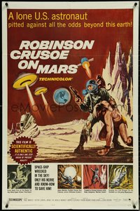 7f1270 ROBINSON CRUSOE ON MARS 1sh 1964 cool sci-fi art of Paul Mantee & his man Friday!