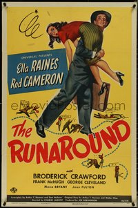 7f1273 RUNAROUND 1sh 1946 art of Ella Raines being carried by Rod Cameron!