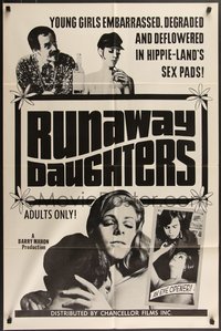 7f1274 RUNAWAY DAUGHTERS 1sh 1968 Barry Mahon, young girls deflowered in hippie sex pads!