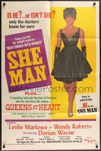 7f1285 SHE-MAN 1sh 1968 cross-dressers living in a house of slavery horror, is he or isn't she!