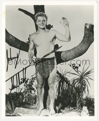 7f0057 JOHNNY SHEFFIELD signed 8x10 REPRO photo 1980s great portrait as Bomba the Jungle Boy w/spear!