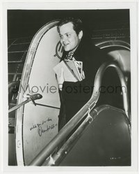 7f0060 ORSON WELLES signed 8x10 REPRO photo 1980s candid image exiting plane from Citizen Kane!