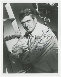 7f0065 ROCK HUDSON signed 8x10 REPRO photo 1980s great posed portrait on set leaning on ladder!