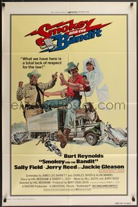 7f1292 SMOKEY & THE BANDIT 1sh 1977 Solie art of Burt Reynolds, Sally Field & Jackie Gleason!