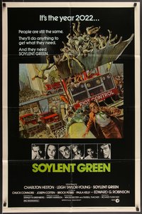 7f1299 SOYLENT GREEN 1sh 1973 Heston trying to escape riot control in the year 2022 by Solie!