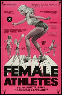 7f0290 FEMALE ATHLETES 22x34 special poster 1980 John Holmes, art of sexy skateboarder, rare!