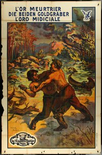 7f0187 KLONDIKE STEAL OR THE STOLEN CLAIM 52x79 special poster 1911 cool Bedos art, ultra rare!