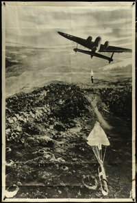 7f0291 UNKNOWN POSTER 40x60 special poster 1940s B-25 Mitchell plane dropping bombs w/parachutes!