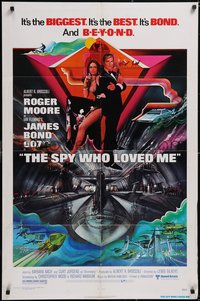 7f1303 SPY WHO LOVED ME 1sh 1977 art of Roger Moore as James Bond & Barbara Bach by Bob Peak!