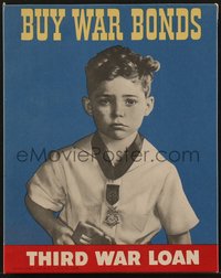 7f1393 BUY WAR BONDS 7x9 standee 1943 Keppler, boy w/fallen father's Medal of Honor, ultra rare!