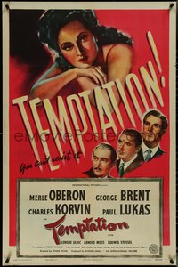 7f1327 TEMPTATION 1sh 1946 George Brent & Charles Korvin can't resist sexy Merle Oberon!