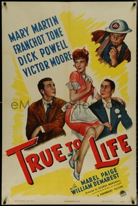 7f1345 TRUE TO LIFE 1sh 1943 art of sexy redhead Mary Martin, Dick Powell & Franchot Tone!