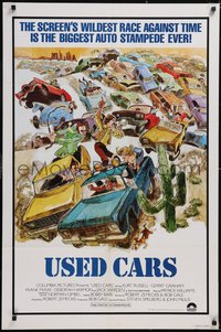 7f1352 USED CARS int'l 1sh 1980 Robert Zemeckis, wacky different car race art by Sandy Kossin!