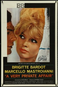 7f1355 VERY PRIVATE AFFAIR 1sh 1962 Louis Malle's Vie Privee, c/u of sexiest Brigitte Bardot!