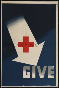 7f0302 GIVE 7x11 WWII war standee 1945 E.M. Kauffer art, donate blood to the Red Cross, ultra rare!